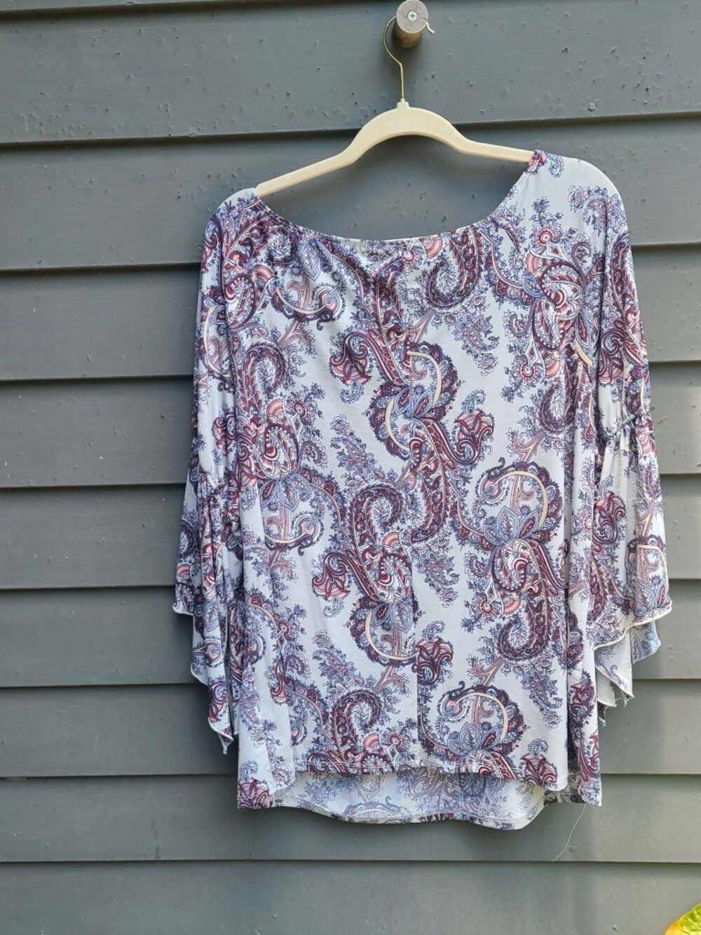 NAIF Gray Burgundy Peasant Top Size XL - Picture 3 of 8